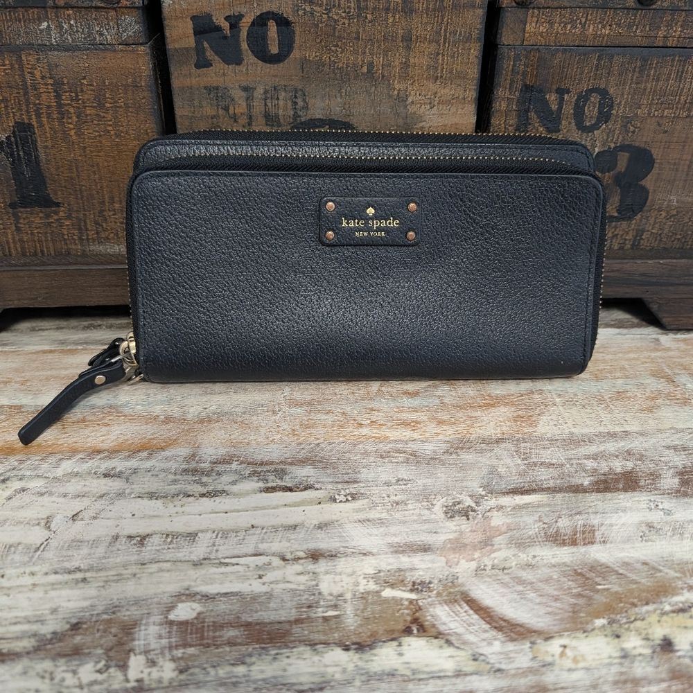 Kate Spade Grove Street Anita Double Zip Wallet/Wristlet Black Leather